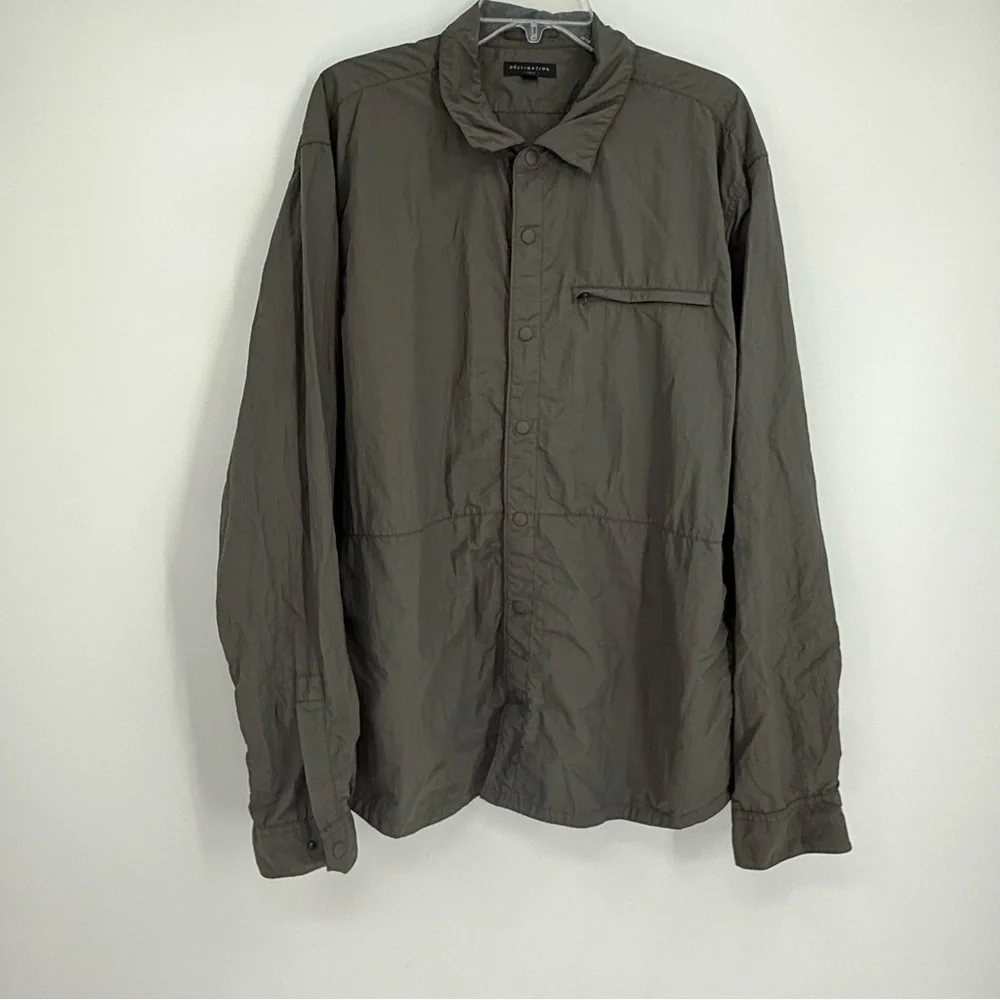 Destination J.Crew Packable Travel Jacket Green Size XXL Snap Front Lightweight